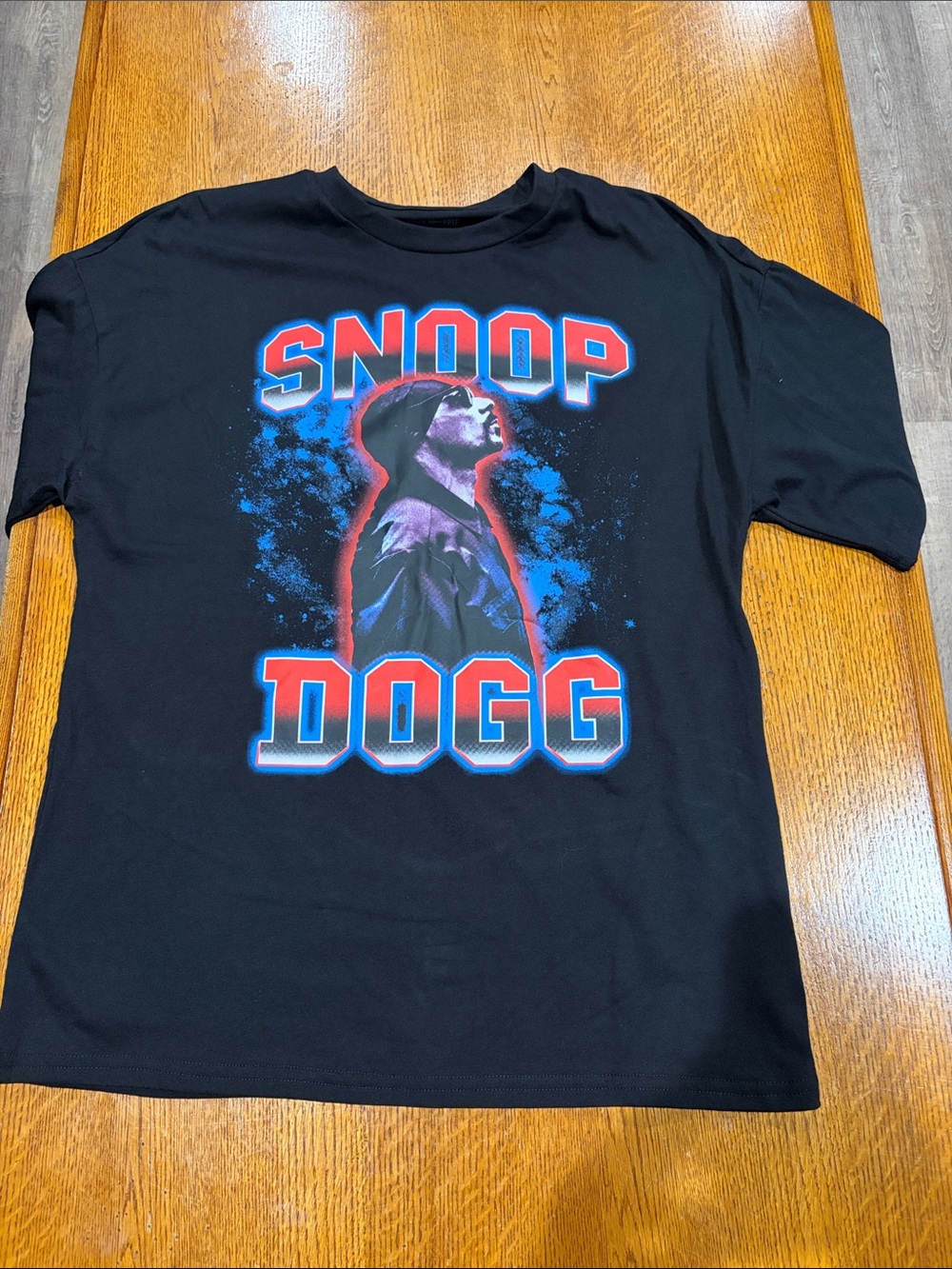 Snoop Dogg Black Graphic Short Sleeve Tee with Red & Blue Accents